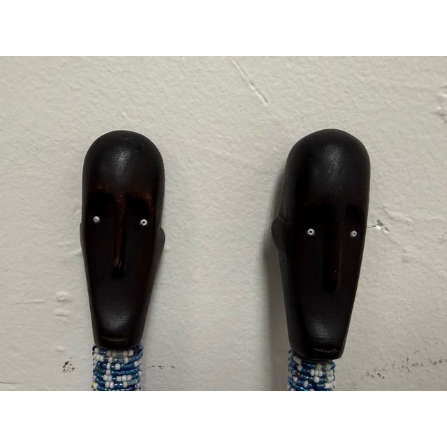 Traditional Nyamwezi Beaded Wood Figures, Pair For Sale - Image 3 of 12