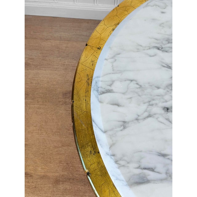 Vintage Hollywood Regency Gold Gilt & Marble Rotating Cocktail Coffee Table For Sale - Image 6 of 9