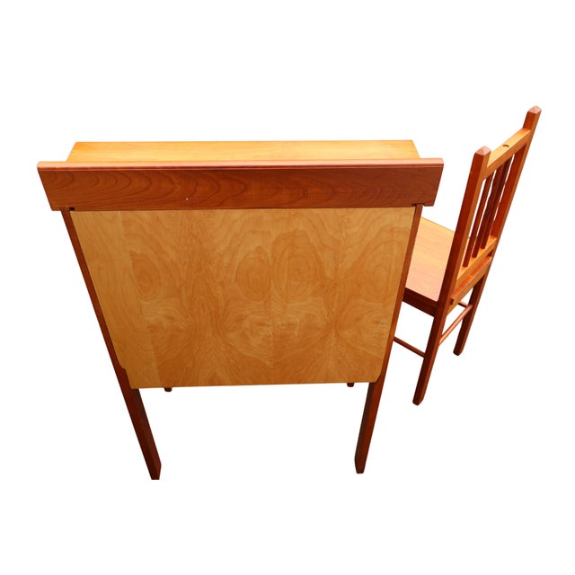 1970s Childs Custom Handcrafted Cherry Drop-Front Secretary Desk & Chair For Sale - Image 14 of 18