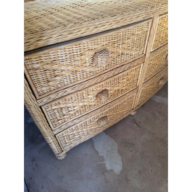 Vintage Natural Woven Rattan Six-Drawer Dresser For Sale - Image 4 of 12