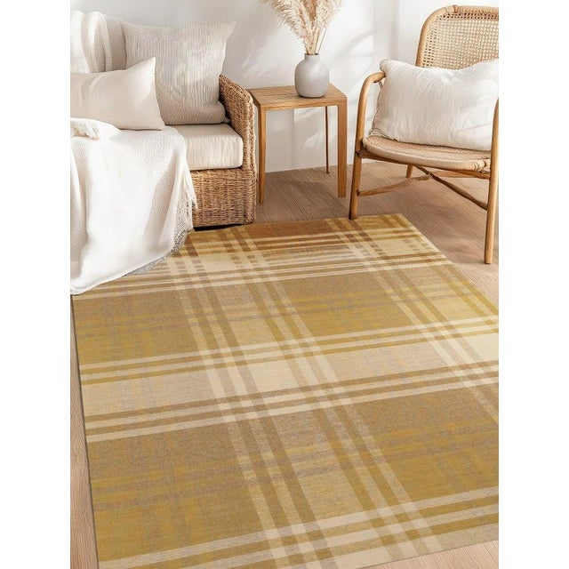 12x15 Yellow Hand-Knotted Wool Golden Plaid Weave Geometric Modern Carpet Rug For Sale In New York - Image 6 of 9