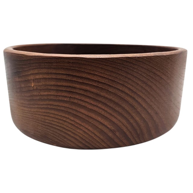 Brown Mid-Century Solid Teak Turned Serving Bowl, Scandinavian Modern 10" For Sale - Image 8 of 9