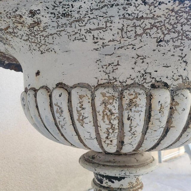 Beige Large Cast Iron Garden Vases on Bases, 19th Century, Set of 2 For Sale - Image 8 of 18