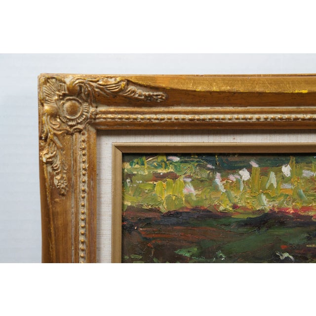 Vintage Impressionist Water Lilies Lily Pads Pond Oil Painting on Canvas 40" For Sale - Image 9 of 11