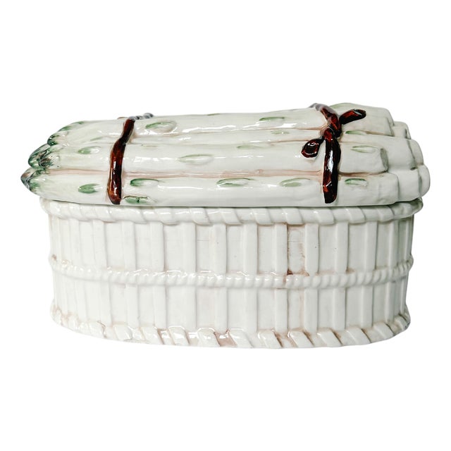 Vintage Italian Majolica Asparagus Lidded Tureen For Sale