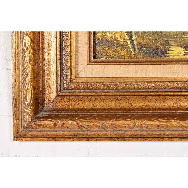 Green Original Artist Signed Oil Rural Landscape Painting of "Barn in Afternoon" in Carved Giltwood Frame For Sale - Image 8 of 12