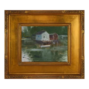 Vintage American Impressionist Coastal Landscape/ Harbor Painting by Harry Barton