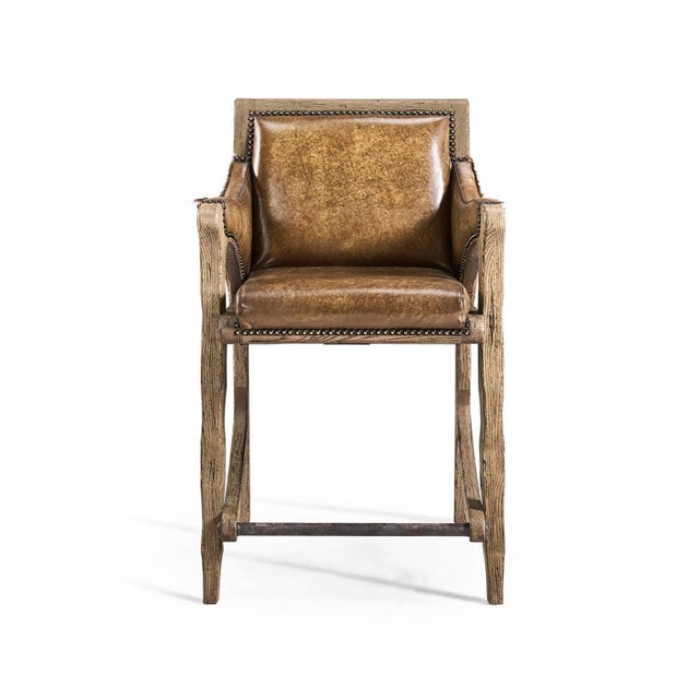 Rustic Western Leather & Hide Counter Stool For Sale - Image 4 of 9