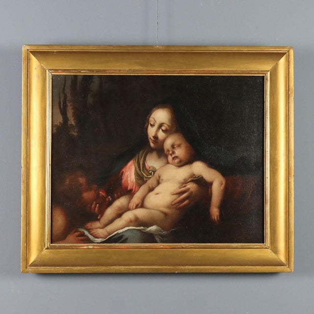 Virgin Mary with Child and Saint John, Oil on Canvas, 17th Century, Framed For Sale - Image 12 of 12