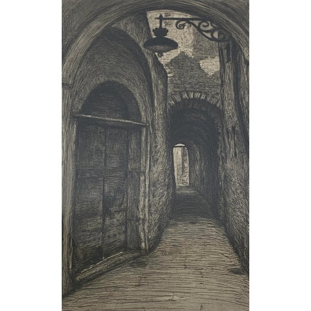 William Alphonse Lambrecht "Place Saint-Leger, Chambery, France" Original Etching C.1930 For Sale - Image 9 of 10
