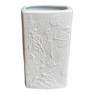 Organic Modern Style Naaman White Bisque Porcelain Vase With Embossed Leaf Relief For Sale