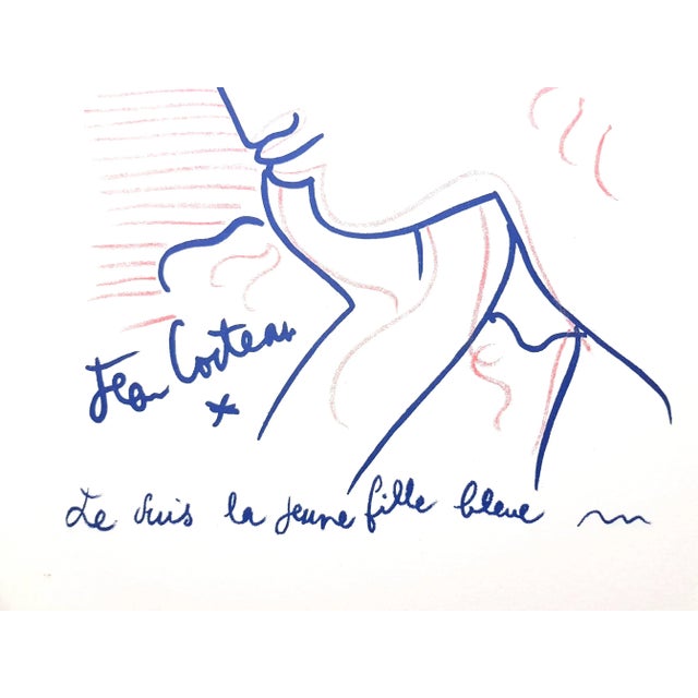 Jean Cocteau Young Girl in Blue Lithograph by Jean Cocteau, 1958 For Sale - Image 4 of 7