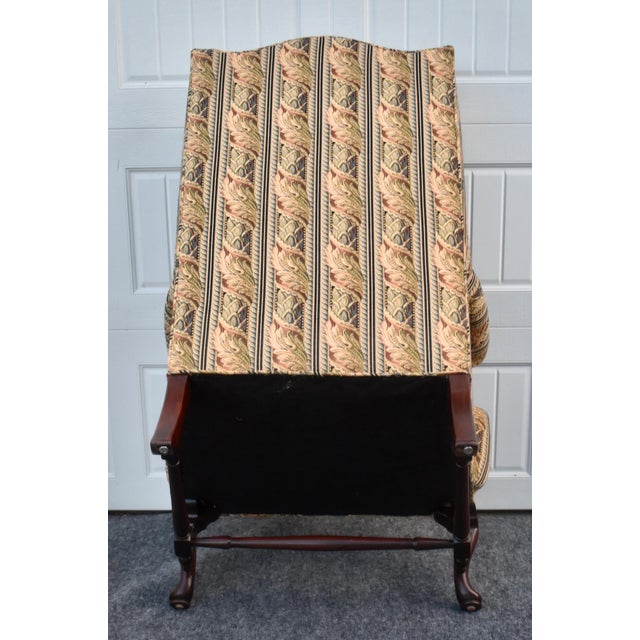 Vintage Queen Anne Wingback Chair Mahogany Cabriole Leg Striped Tapestry Floral For Sale - Image 14 of 15