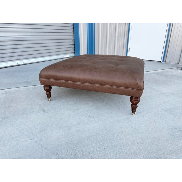 1960s Mid Century Leather and Mahogany Ottoman For Sale - Image 4 of 7