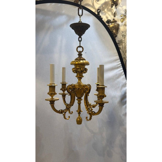 Metal 1900s Gilt Bronze Flowers Chandelier 4 Lights For Sale - Image 7 of 7