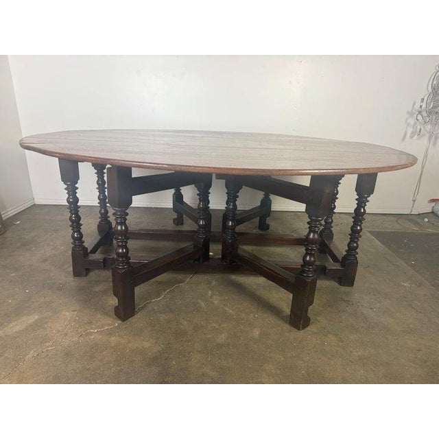 English Oak Gateleg Dining Table With Turned Supports For Sale - Image 4 of 15
