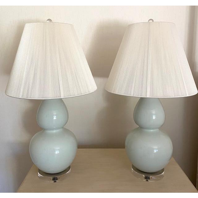 Robert Abbey Double Gourd Ceramic And Lucite Lamps A Pair Chairish