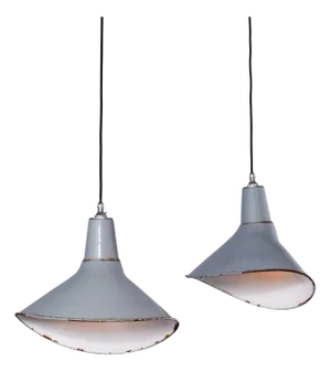 Industrial Grey Benjamin Crysteel Enamelled Parabolic Lamps, 1950s, Set of 2
