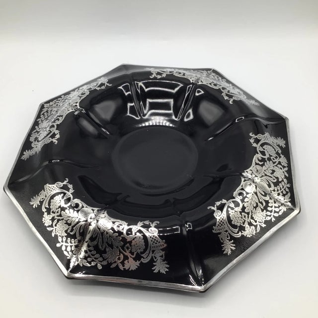 1910s Early 20th Century Rockwell Floral Sterling Silver Black Amethyst Footed Glass Bowl and Pair of Candle Holders-Set of 3 For Sale - Image 5 of 13