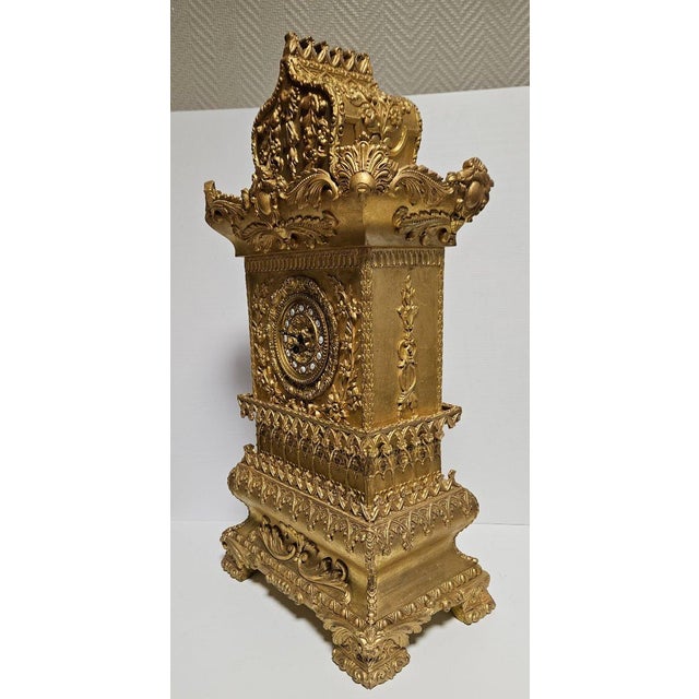 Gold Carved Gilded Wood Clock For Sale - Image 8 of 9