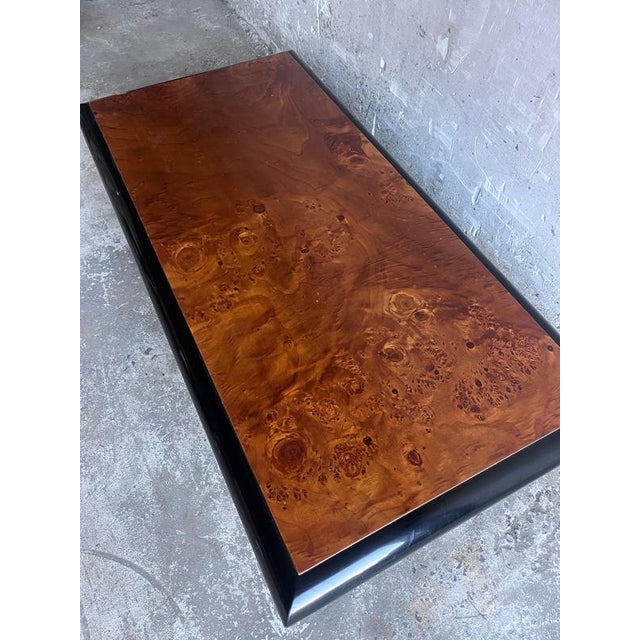 Vintage Burl Wood Coffee Table on Black Lacquered Base For Sale - Image 3 of 12