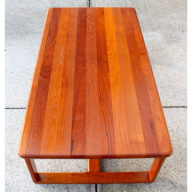 Danish Mid-Century Modern Solid Teak Coffee Table - Floating Top, Sled Base For Sale In Naples, FL - Image 6 of 13