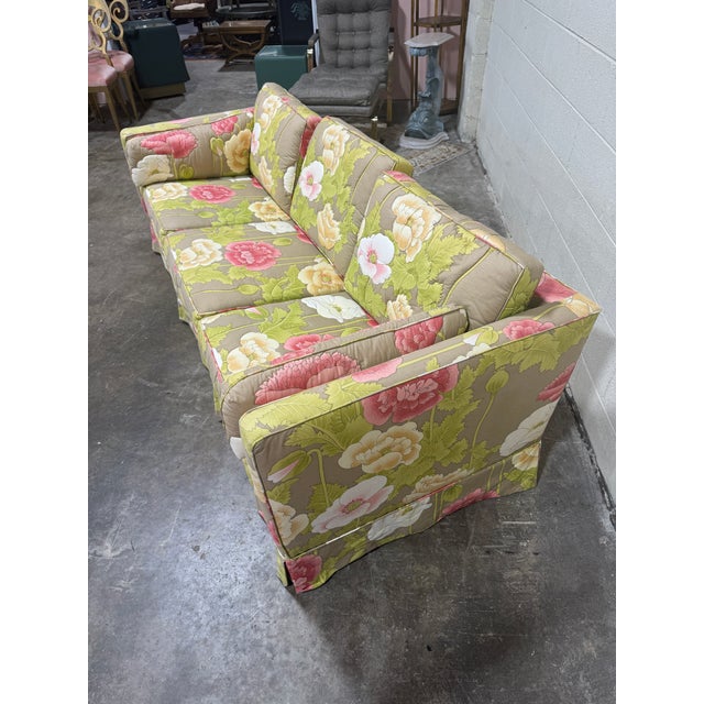 Hollywood Regency Vintage 80s Quilted Floral Sofa For Sale - Image 3 of 8
