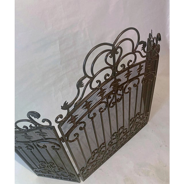 Black Mid-20th Century French Gothic Wrought Iron Fireplace Screen For Sale - Image 8 of 9