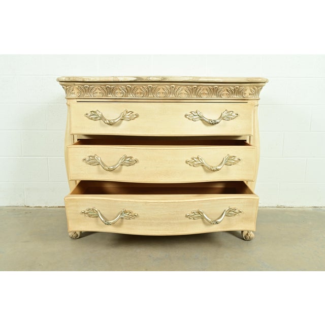 Late 20th Century Henredon French Rococo Louis XV Carved Oak and Silver Gilt Marble Top Commode or Chest of Drawers For Sale - Image 5 of 18