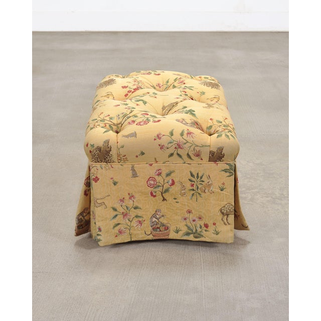 Pair of Tufted Lounge Chairs + Ottoman in Butter Print Fabric For Sale - Image 12 of 18