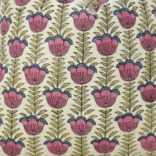 Textile Fabdivine Lotus Handmade Block Print Pillow Covers 12x20 Inches Linen Blend Decorative Lumbar Cushion For Sale - Image 7 of 9