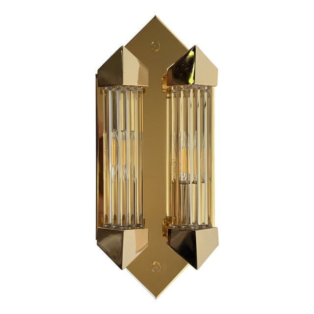 Wall Lamp in Gold with Crystal Cylinders from Honsel, 1980s For Sale