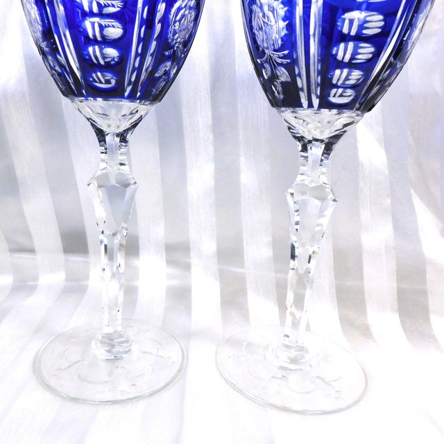 1950s 1950s Blue Cut to Clear Stemware Glasses - Set of Eleven For Sale - Image 5 of 5