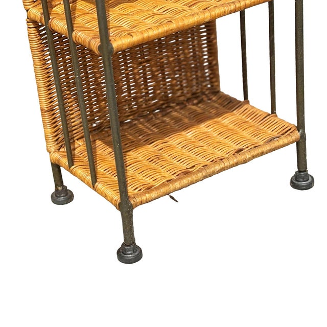 Brown 1990s Boho Wicker & Cast Iron Compact Disc CD Holder Towers, Pair For Sale - Image 8 of 8