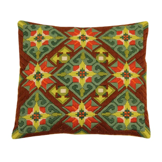 Vintage Hand-Embroidered Sofa Cushion For Sale