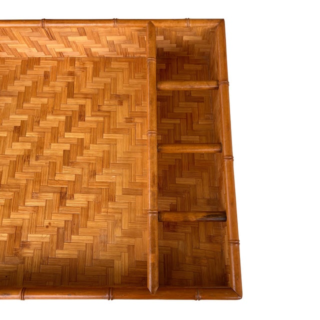 Vintage Bamboo and Woven Rattan Folding Butler Tray Stand, Coastal Campaign For Sale - Image 4 of 13