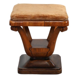 Art Deco Walnut Stool with Fabric, Italy, 1920s For Sale