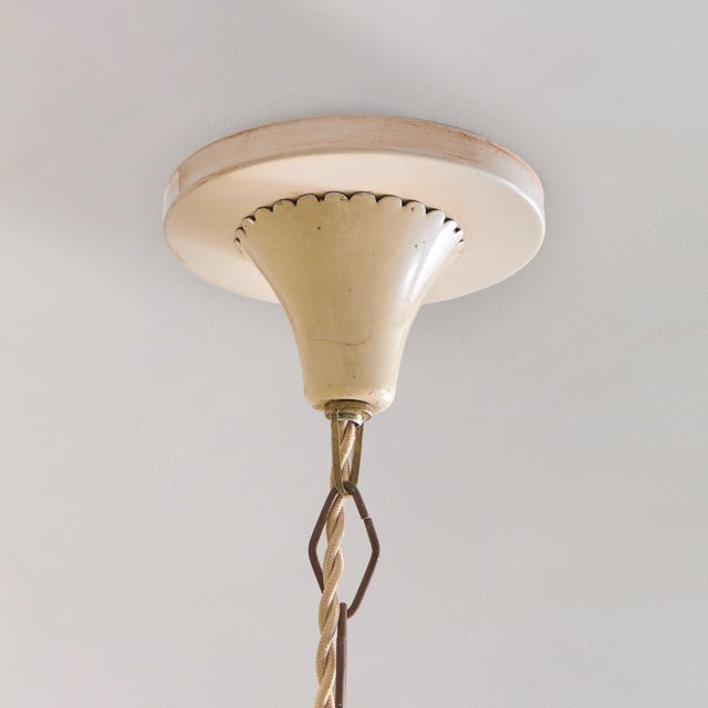 White 1950s Italian Tapered Ivory Lacquer + Starburst Glass Lantern Pendant For Sale - Image 8 of 11