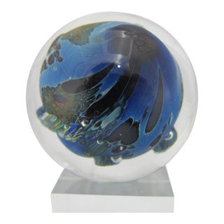 Josh Simpson Inhabited Planet Earth Art Glass Marble Sculpture Paperweight For Sale