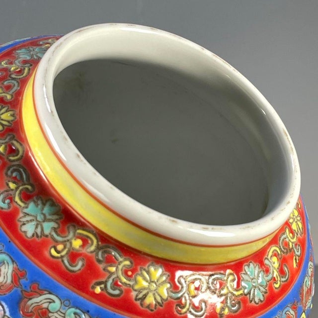 Famille Rose Blue Ground Floral Porcelain Ginger Jar With Gilt Finial For Sale In Los Angeles - Image 6 of 8