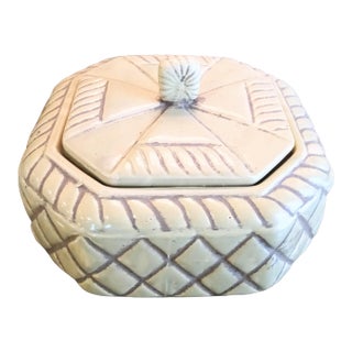 Pale Green Ceramic Quilted Design Decorative Trinket Display Box For Sale