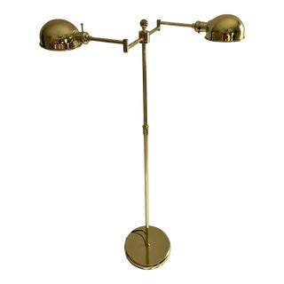 Mid Century Modern Brass Height Adjustable Dual Light Floor Lamp For Sale