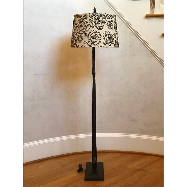 Pottery Barn Hammered Bronze Finish Floor Lamp With Brown Yarn Floral
