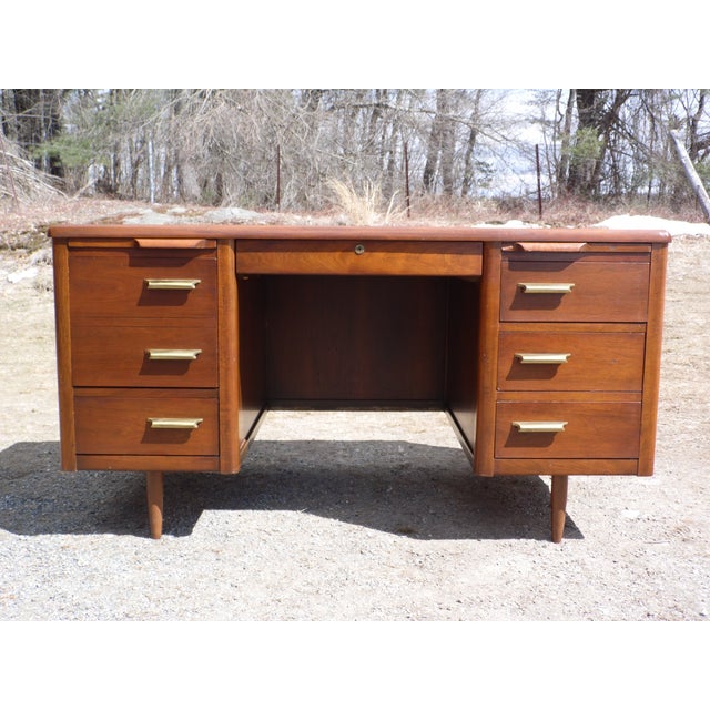 Vintage Mid Century Modern Jofco Jasper Executive Office Tanker Desk Walnut MCM Chairish