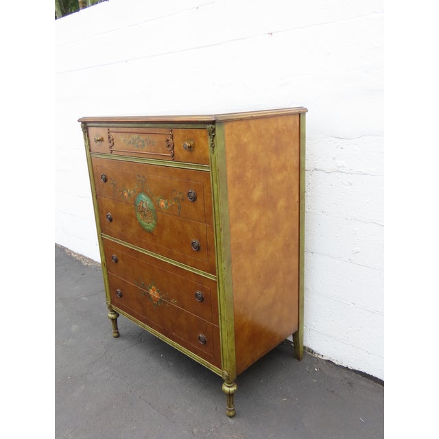 French French Early 1900s Carved Hand Painted Cameo Tall Chest of Drawers 6561 For Sale - Image 3 of 18