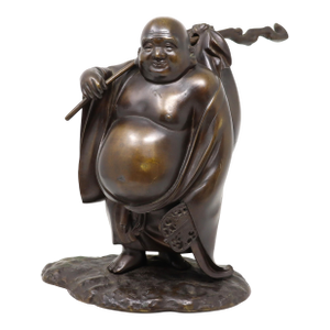 Antique Japanese Bronze Hotei Statue Signed