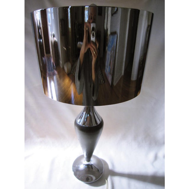 Modern Modernist Chrome and Rosewood Lamp, Chrome Shade For Sale - Image 3 of 7