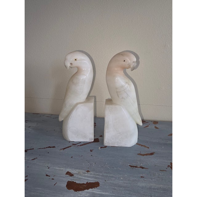1940s Vintage Alabaster Parrot Bookends For Sale - Image 5 of 15