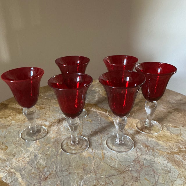 Vintage Ruby Red Glass Goblets - Set of Six For Sale - Image 9 of 9