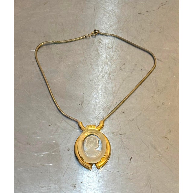1970s Gold Tone/Lucite Cameo Pendant Necklace For Sale - Image 5 of 6